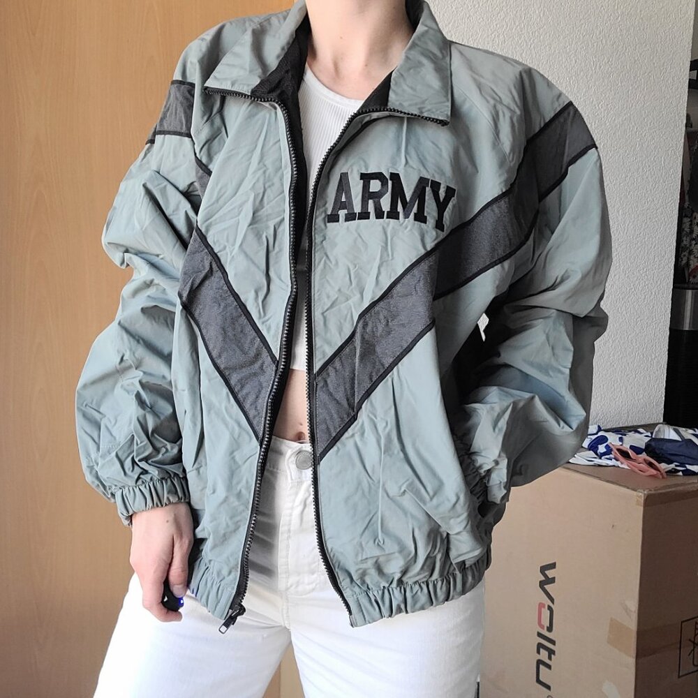 Vintage ARMY Green Workout Windbreaker Full Zip Jacket Size Small